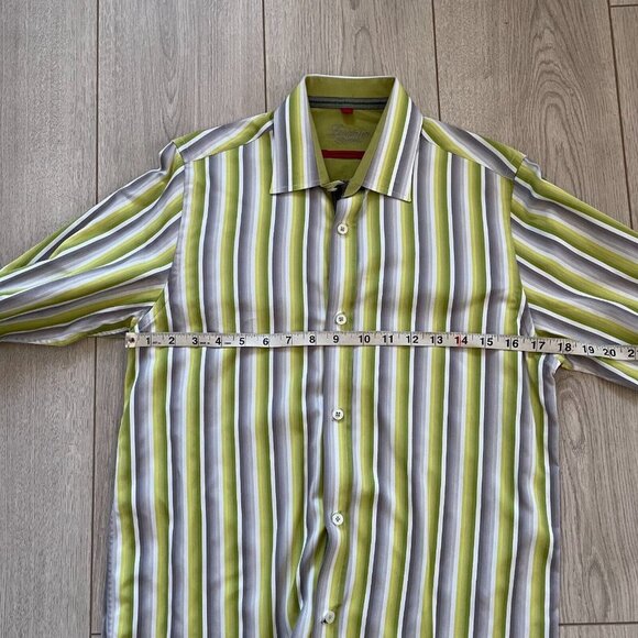 Luchiano Visconti Teen Two Ply Mercerized Cotton Button-Up Shirt Striped Size 16 - Picture 5 of 9